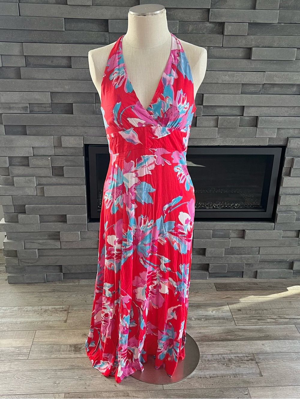 MSK Women’s Red Floral Halter Maxi Dress Size Medium